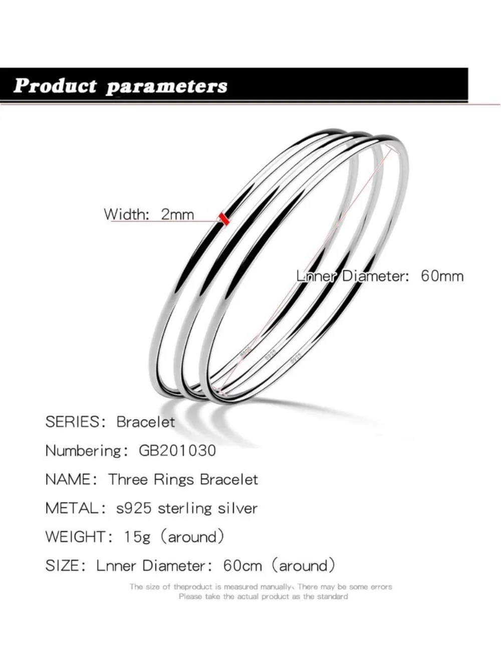 Elegant 925 Sterling Silver Women's Handmade Bangle Bracelet Set - Rose Gold